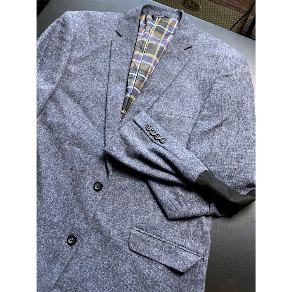 U.S. Polo Assn. Blazer 44L Elbow Patch Blue Wool Poly Blend Sport Coat